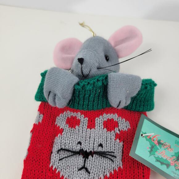 2 Vintage NOS 16" Pet Christmas Stocking With Mouse By Greenbacks - Picture 2 of 6